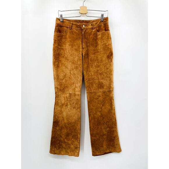 Express Vintage Suede Leather Brown Kick Flare Pants - Picture 1 of 5